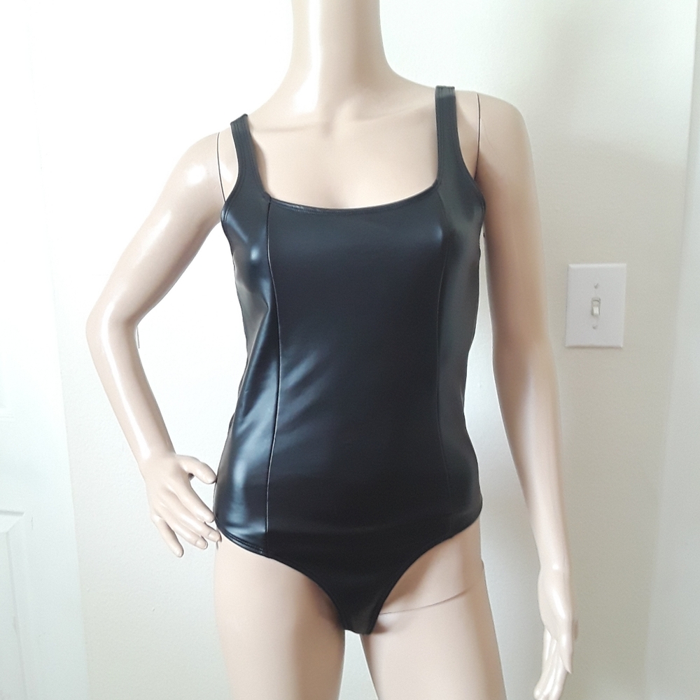 Black Faux Leather Bodysuit